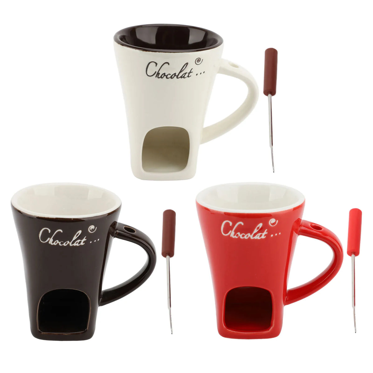 EatFondue fondue mug in white, brown and red